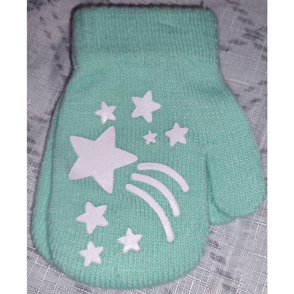 girls green and white toddler shooting star mittens one size